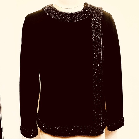 VINTAGE EVENING JACKET / TOP Black w Bead Work Heavy Knit One Of A Kind Vintage - Picture 9 of 10